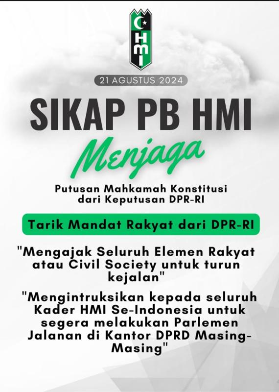 PB HMI Intruksikan Jihad Konstitusi, Ratusan Ribu Kader HMI Siap Geruduk Kantor DPR/DPRD Seluruh Indonesia