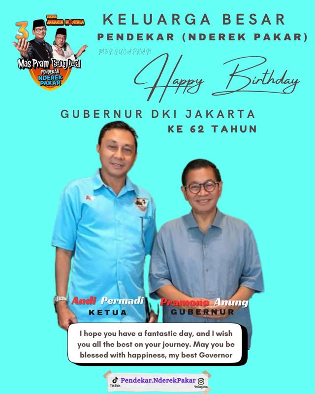 Gubernur DKI Jakarta Pramono Anung Ultah ke-62, Ucapan dan Doa Mengalir